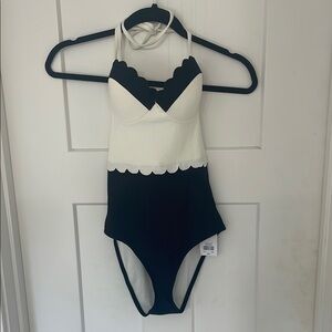 Topshop Black and White Scalloped One-Piece Swimsuit